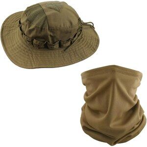 Unisex Brown Wide Brim Boonie With Neck Gaiter Breathable Classic Bucket Hat